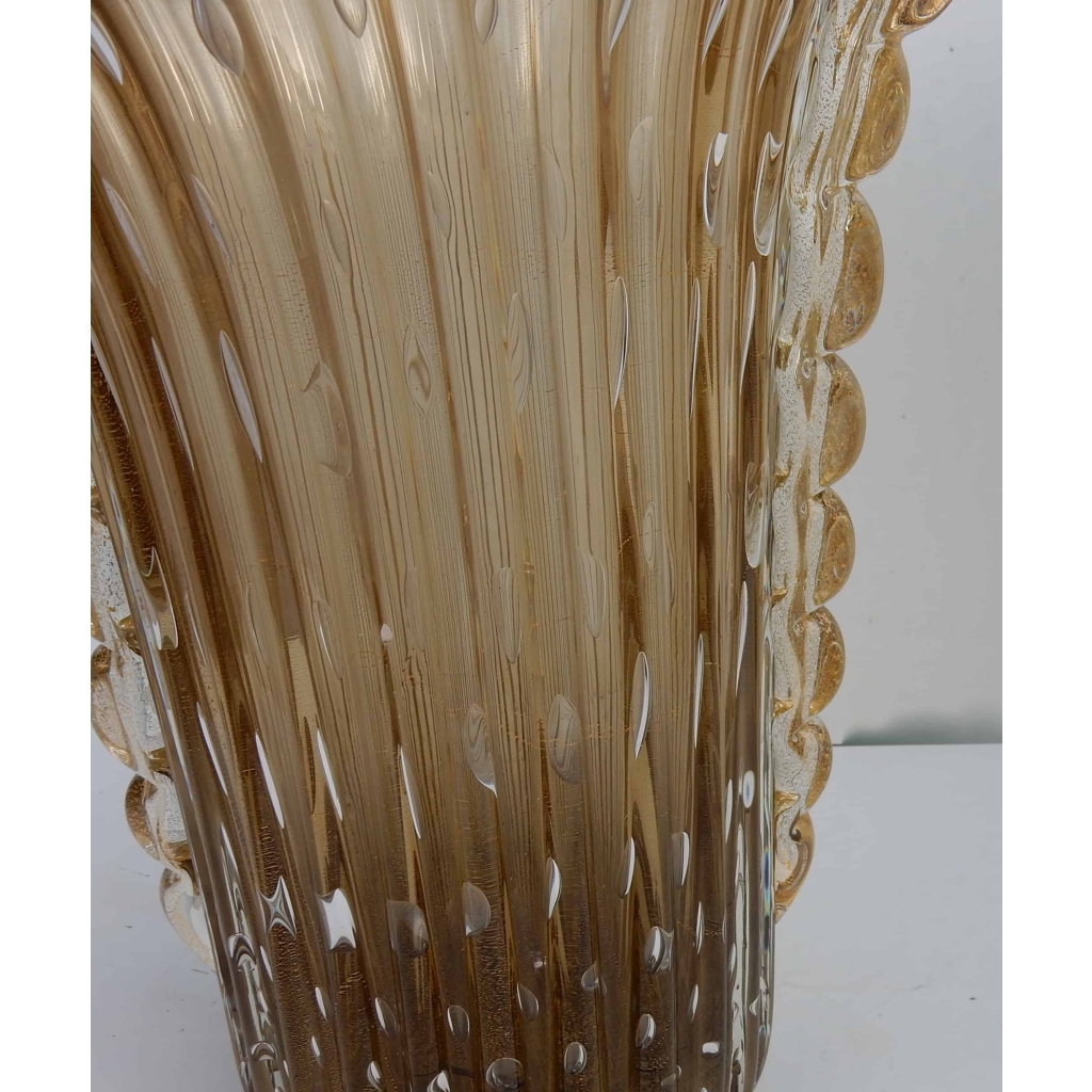 1970′ Paire De Vases Cristal Murano Fumés Et Or Toso Signés | Biron 1970' Paire De Vases Cristal Murano Fumés Et Or Toso Signés