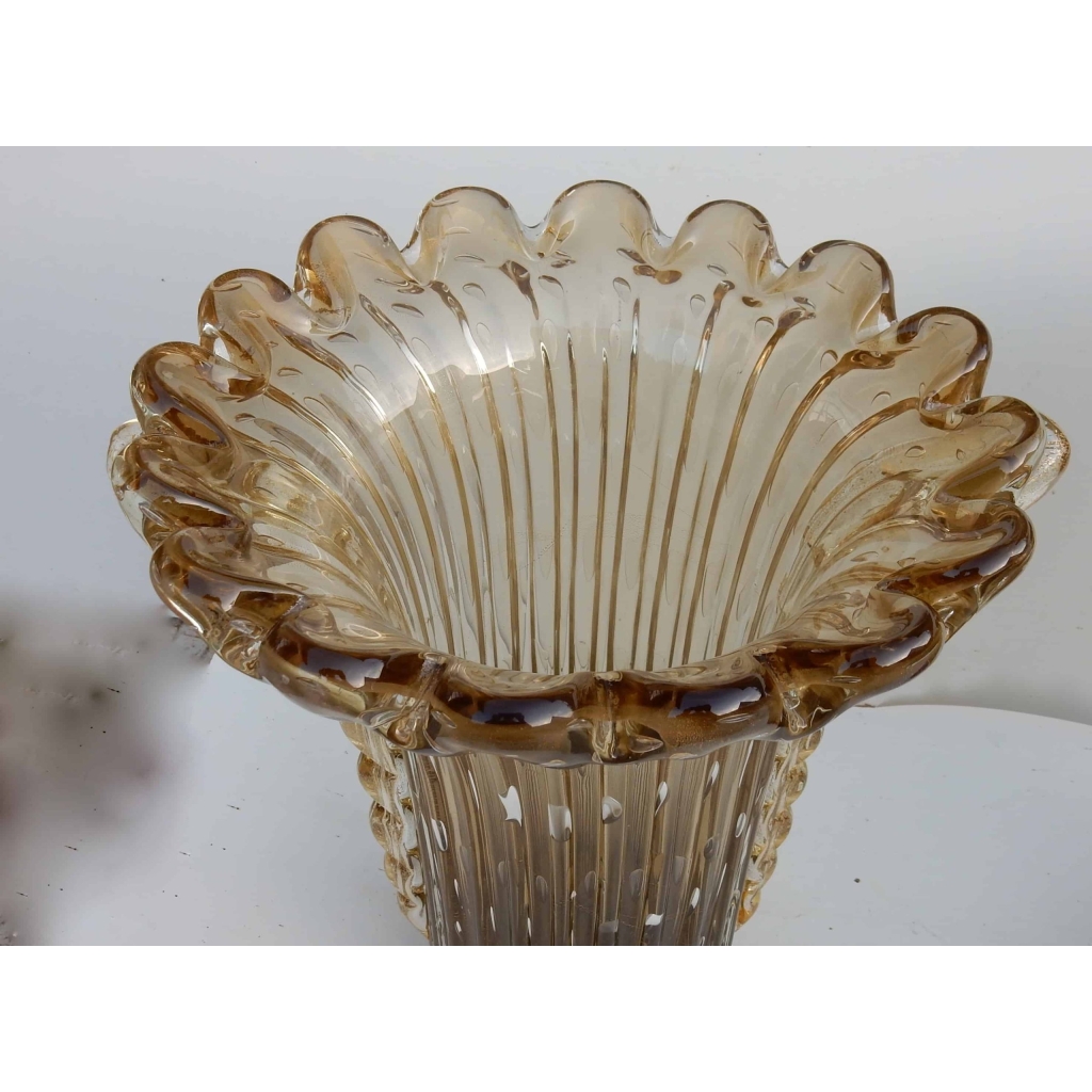 1970′ Paire De Vases Cristal Murano Fumés Et Or Toso Signés | Biron 1970' Paire De Vases Cristal Murano Fumés Et Or Toso Signés