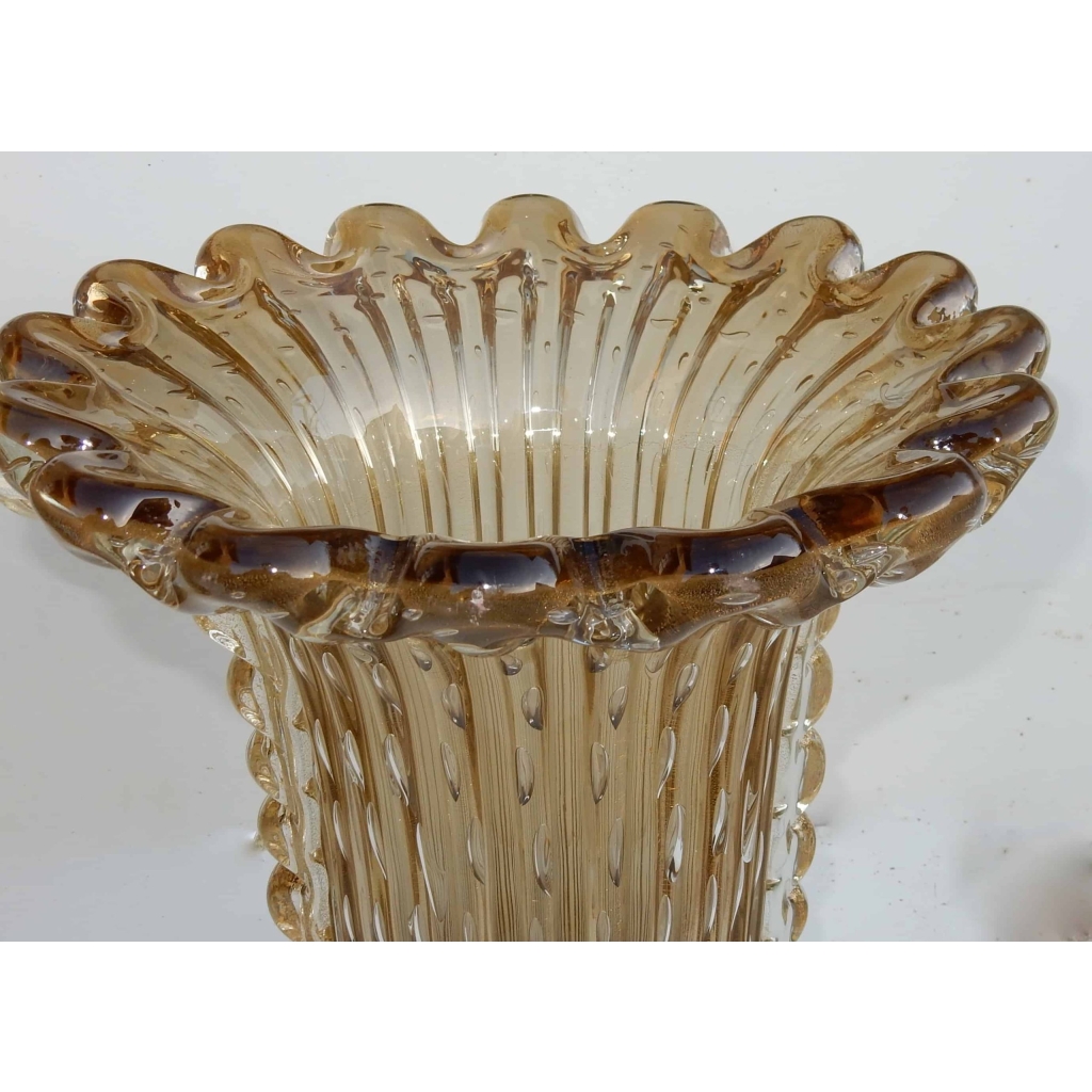 1970′ Paire De Vases Cristal Murano Fumés Et Or Toso Signés | Biron 1970' Paire De Vases Cristal Murano Fumés Et Or Toso Signés