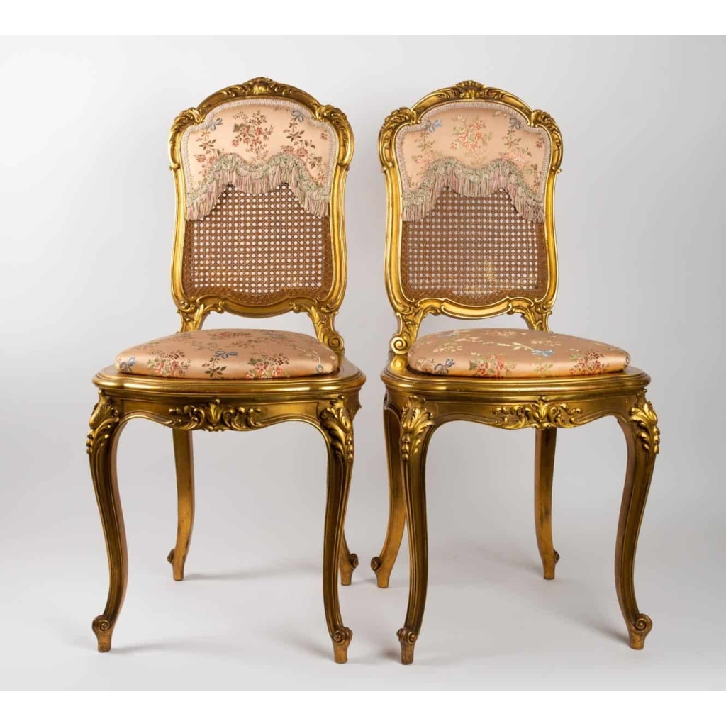 Paire de Chaises roses de Style LouisXV. Période: Napoléon III | Biron Paire de Chaises roses de Style LouisXV. Période: Napoléon III