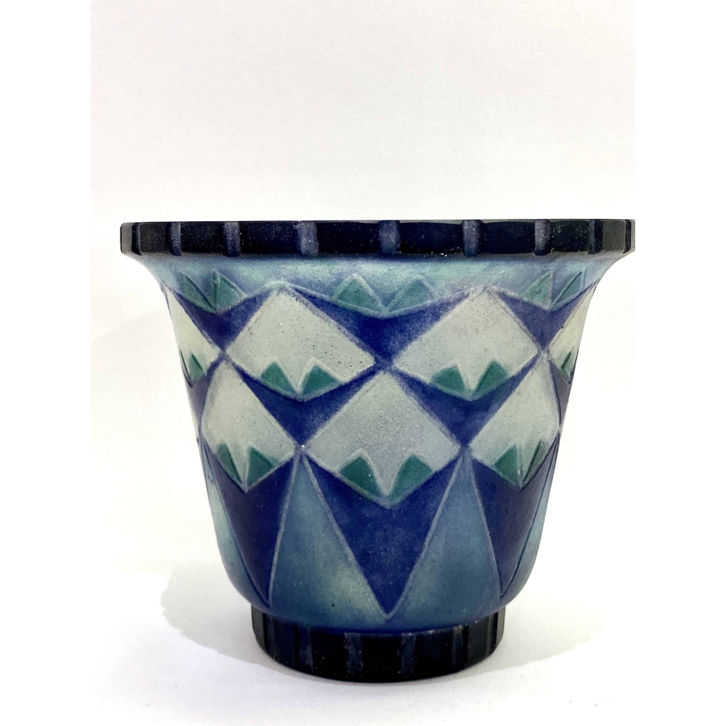 Vase « Palmettes » pâte de verre bleue, turquoise et blanche de Gabriel ARGY-ROUSSEAU | Biron ||||