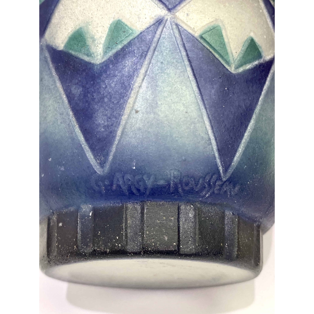 Vase « Palmettes » pâte de verre bleue, turquoise et blanche de Gabriel ARGY-ROUSSEAU | Biron Vase "Palmettes" pâte de verre bleue, turquoise et blanche de Gabriel ARGY-ROUSSEAU