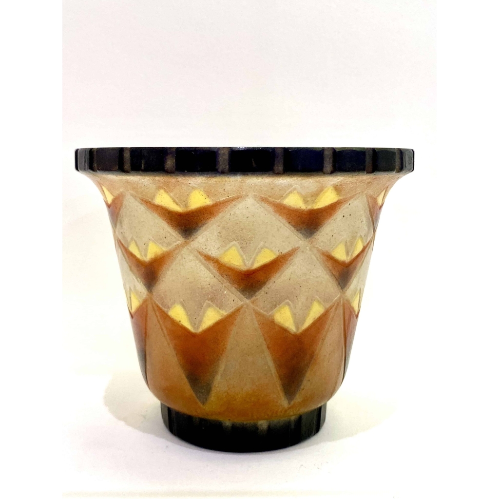 Vase « Palmettes » pâte de verre orange, jaune et marron de Gabriel ARGY-ROUSSEAU | Biron |||||