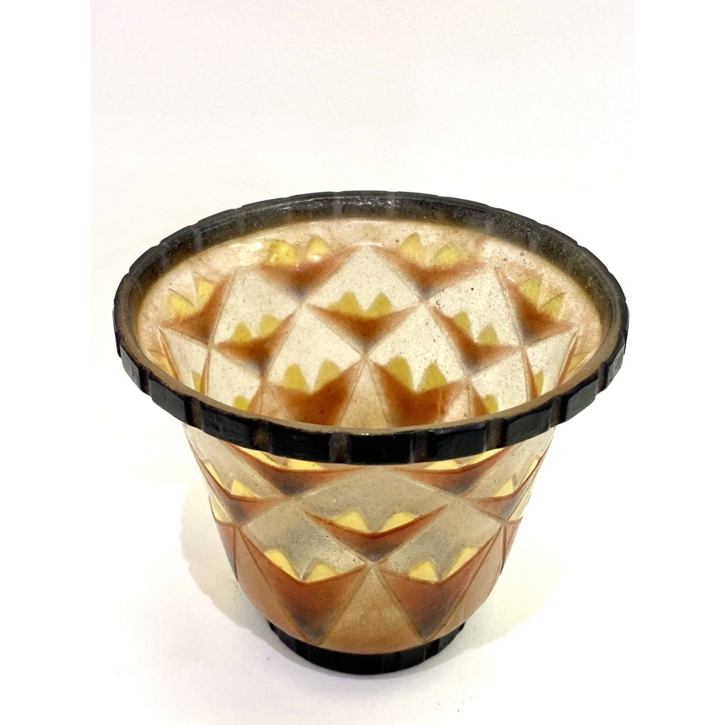 Vase « Palmettes » pâte de verre orange, jaune et marron de Gabriel ARGY-ROUSSEAU | Biron Vase "Palmettes" pâte de verre orange, jaune et marron de Gabriel ARGY-ROUSSEAU