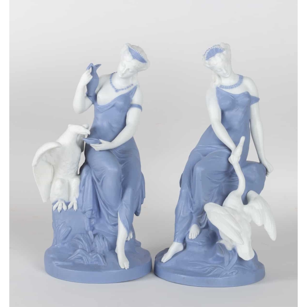 Paire de Biscuits Léda et le cygne, Léda et l’aigle 1870 | Biron ||||||||