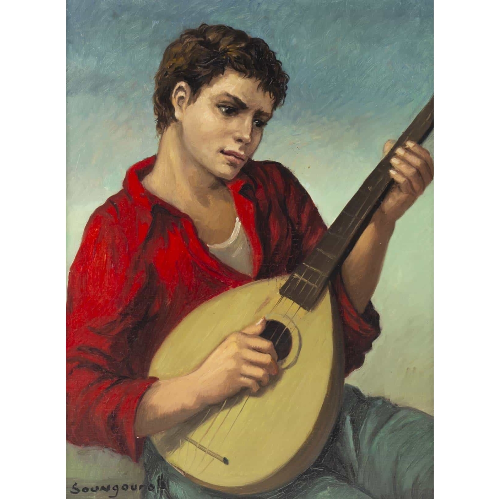 Huile sur toile "Le Guitariste" signé SOUNGOUROFF 20e siècle