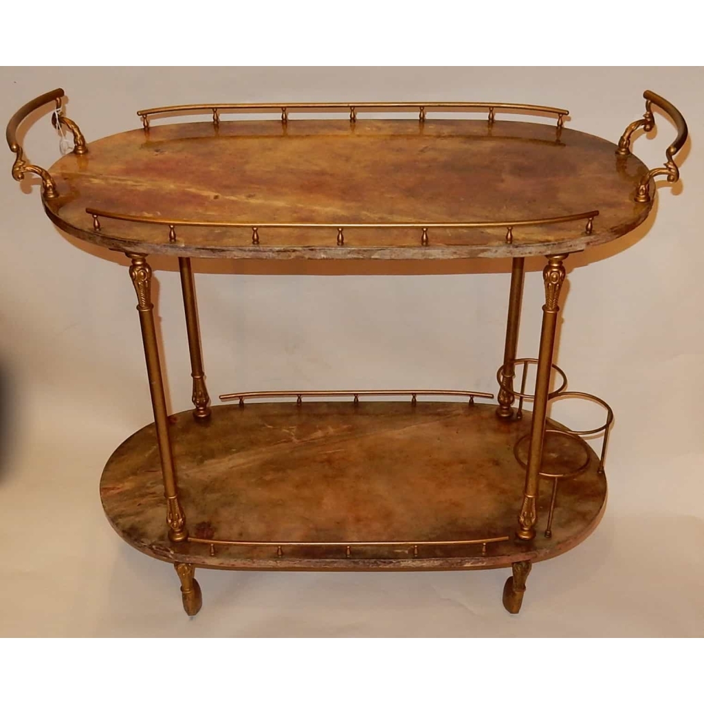 1970′ Bar Roulant Aldo Tura Bronze Doré Plateaux Gainés Peau De Chèvre | Biron 1970' Bar Roulant Aldo Tura Bronze Doré Plateaux Gainés Peau De Chèvre