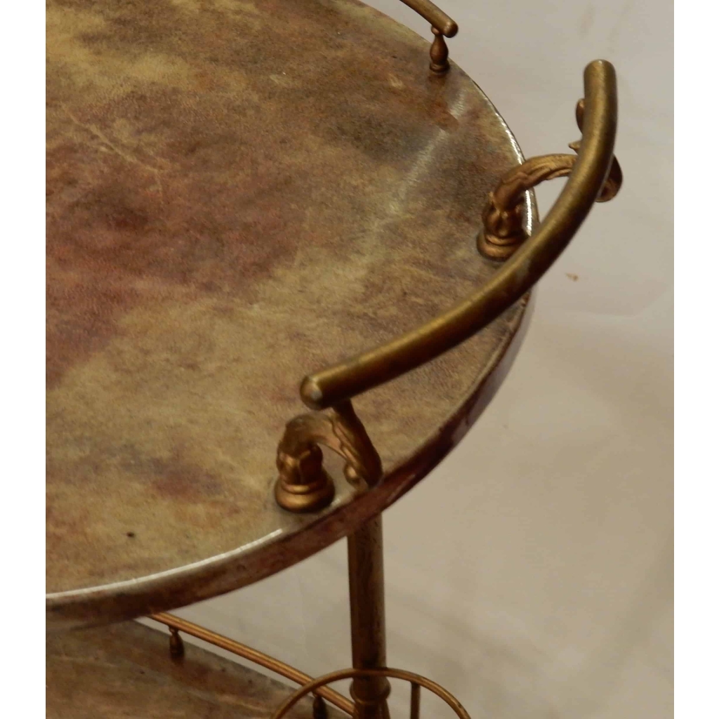 1970′ Bar Roulant Aldo Tura Bronze Doré Plateaux Gainés Peau De Chèvre | Biron 1970' Bar Roulant Aldo Tura Bronze Doré Plateaux Gainés Peau De Chèvre