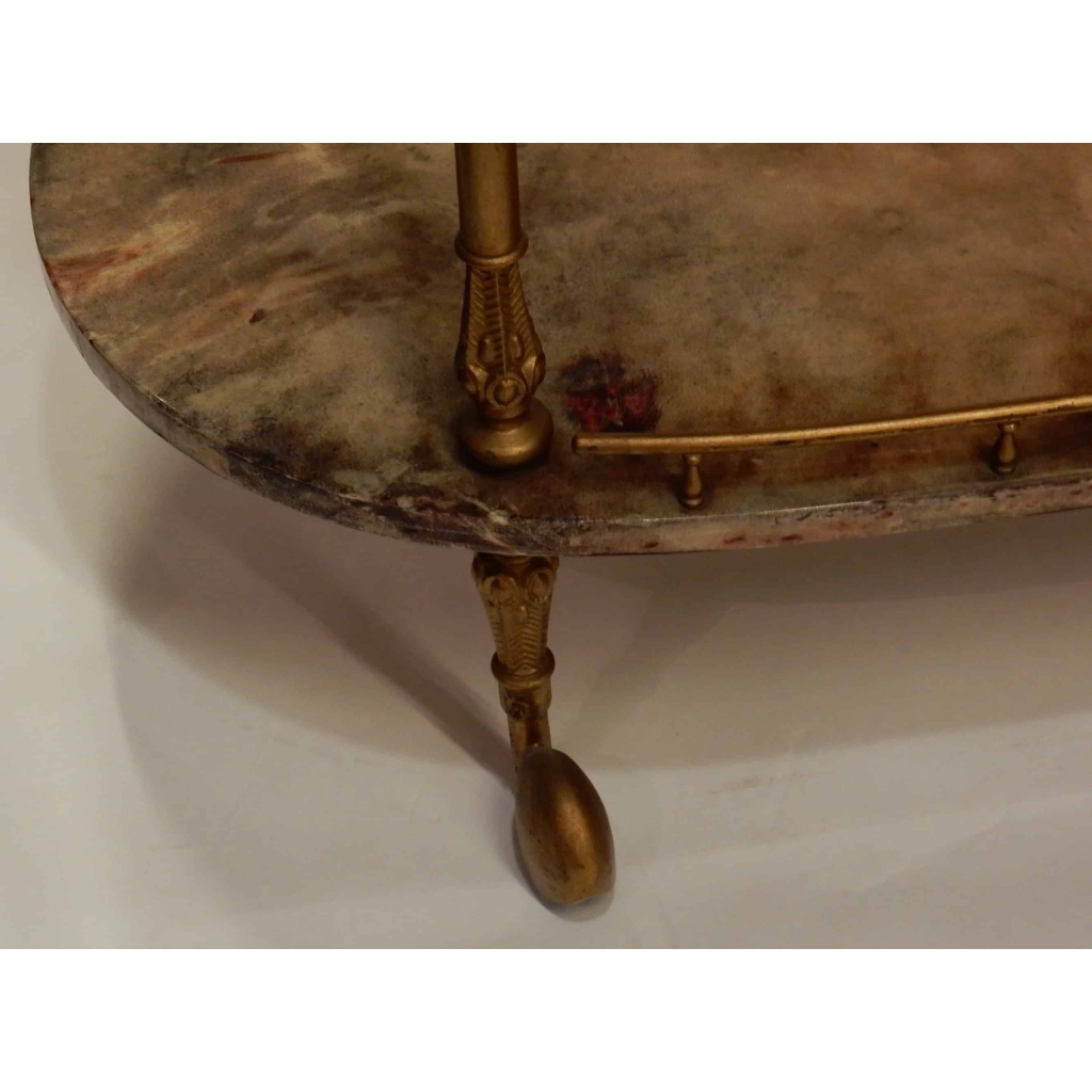 1970′ Bar Roulant Aldo Tura Bronze Doré Plateaux Gainés Peau De Chèvre | Biron 1970' Bar Roulant Aldo Tura Bronze Doré Plateaux Gainés Peau De Chèvre