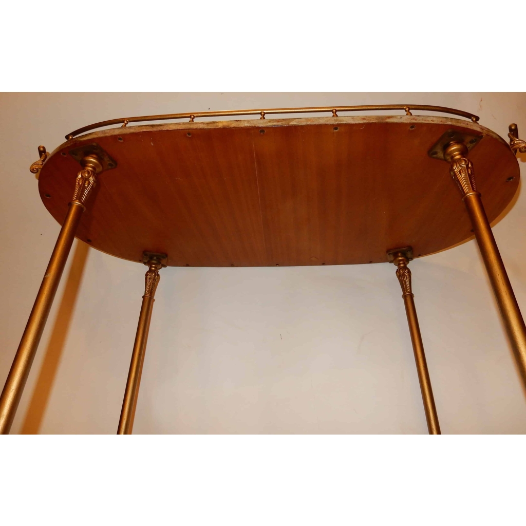 1970′ Bar Roulant Aldo Tura Bronze Doré Plateaux Gainés Peau De Chèvre | Biron 1970' Bar Roulant Aldo Tura Bronze Doré Plateaux Gainés Peau De Chèvre