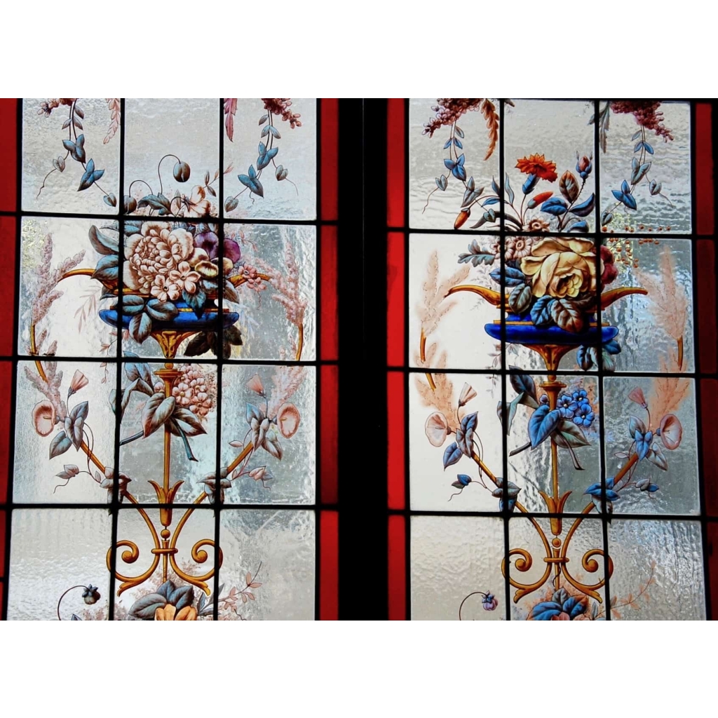 ENSEMBLE DE 4 VITRAUX FLEURIS ET COLORES REF V90 | Biron ENSEMBLE DE 4 VITRAUX FLEURIS ET COLORES REF V90