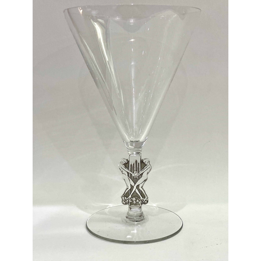 Suite de Six 6 Verres à Eau « Strasbourg » verre blanc patiné gris de René LALIQUE 15.5cm | Biron Suite de Six 6 Verres à Eau "Strasbourg" verre blanc patiné gris de René LALIQUE 15.5cm