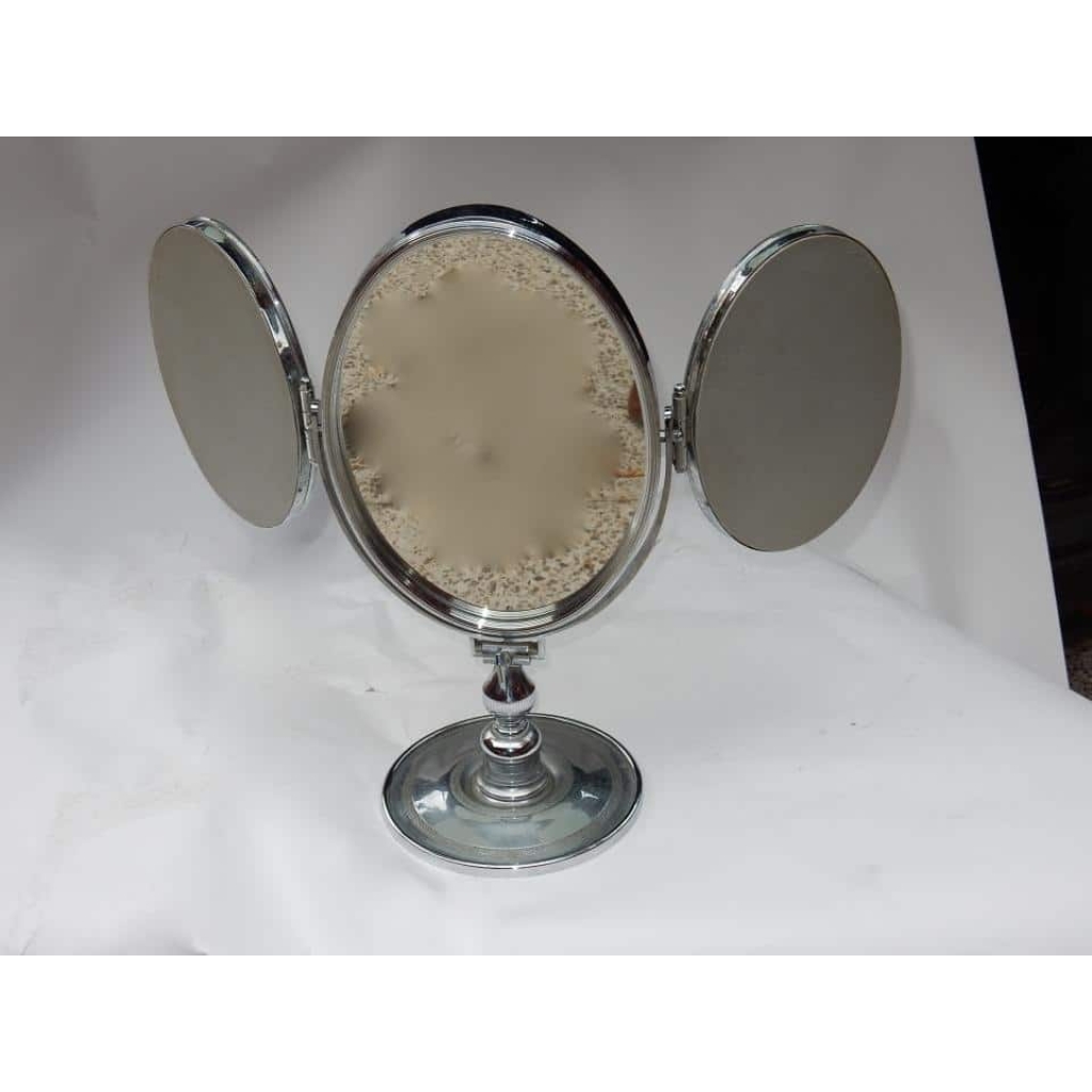 1950′ Miroir De Bijoutier Trypique DLG Jacques Adnet Bronze Nickelé | Biron 1950' Miroir De Bijoutier Trypique DLG Jacques Adnet Bronze Nickelé