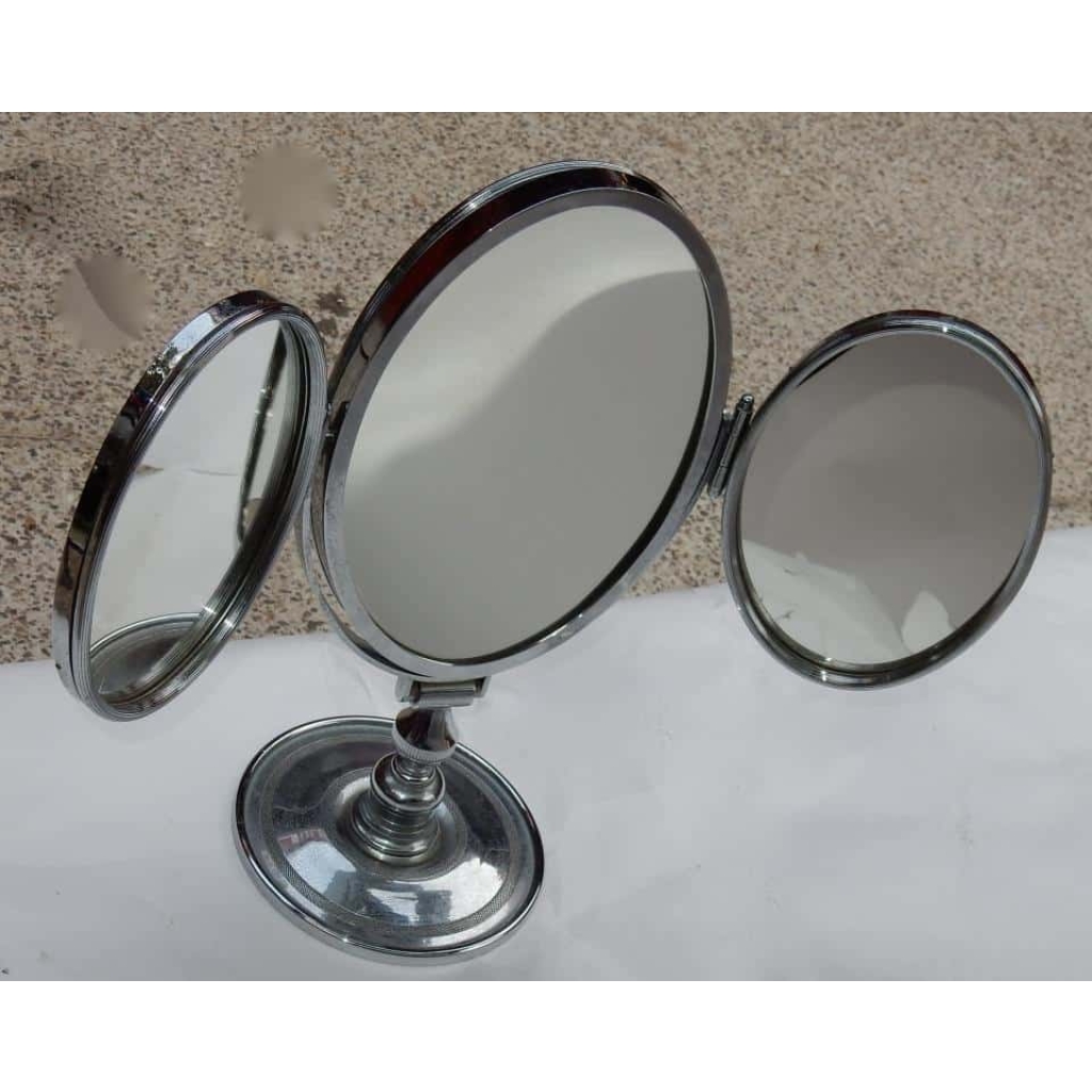 1950′ Miroir De Bijoutier Trypique DLG Jacques Adnet Bronze Nickelé | Biron 1950' Miroir De Bijoutier Trypique DLG Jacques Adnet Bronze Nickelé