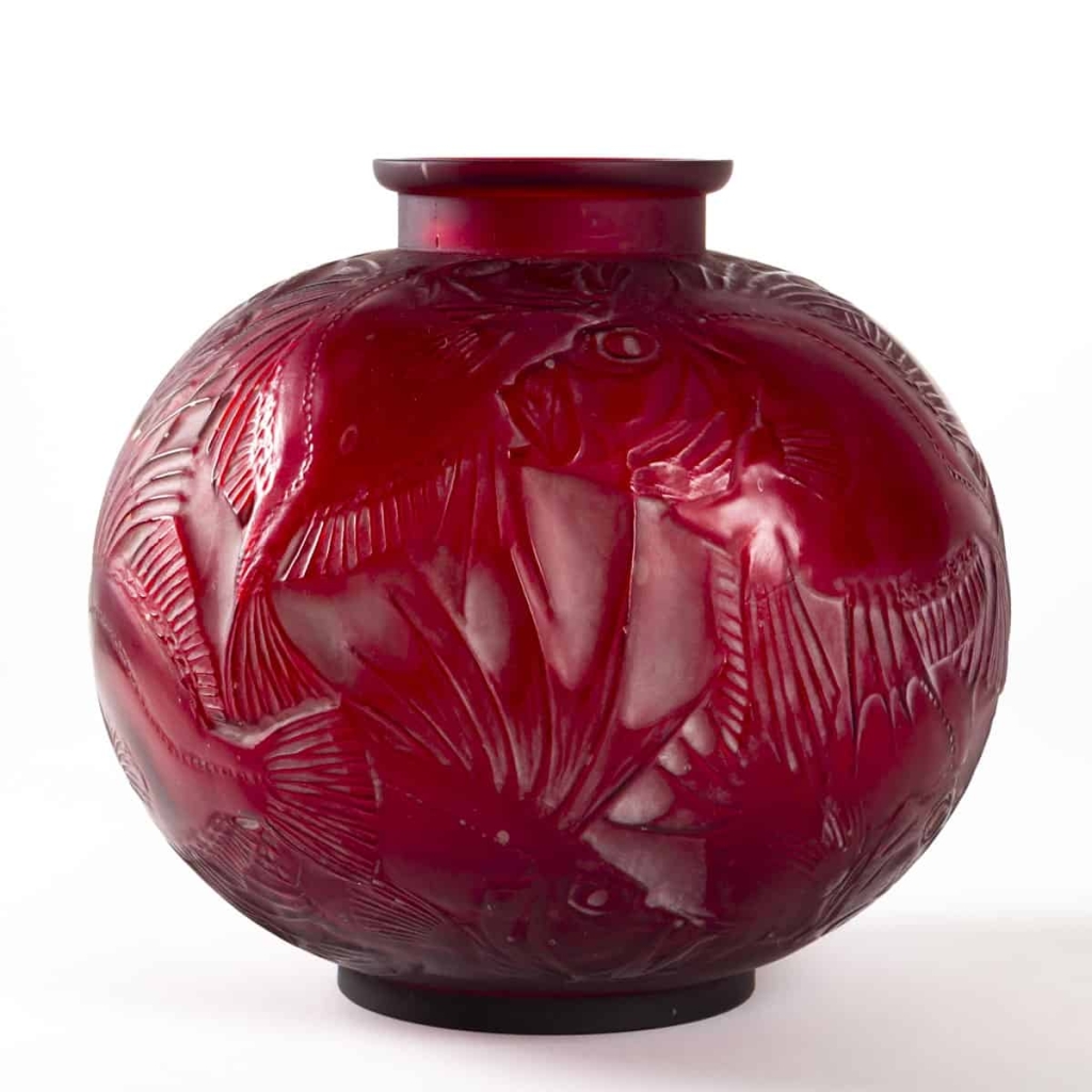 Vase « Poissons » verre rouge cerise de René LALIQUE | Biron ||||||