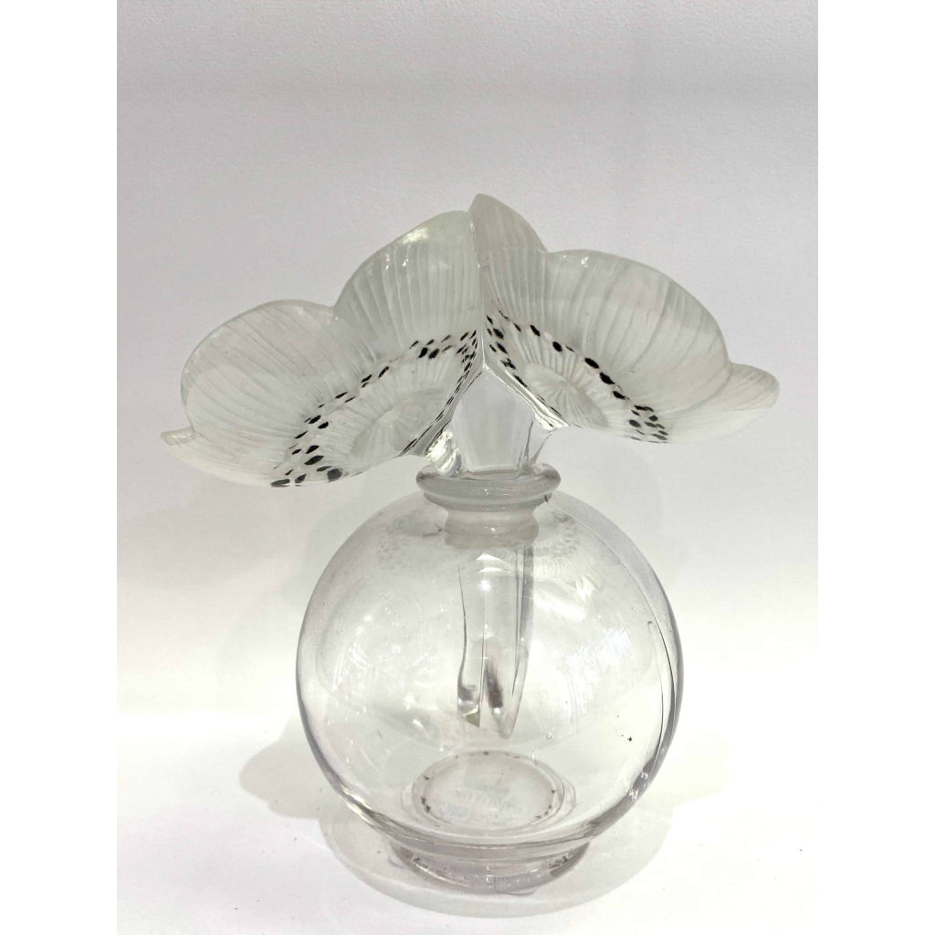 Original Flacon « Vase Deux Anémones » verre blanc émaillé noir de René LALIQUE | Biron |||||