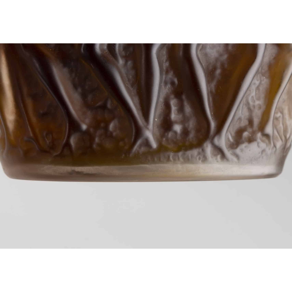 Flacon « Calendal » verre blanc patiné sépia scellé avec boîte, jus d'origine et étiquette de René LALIQUE pour MOLINARD