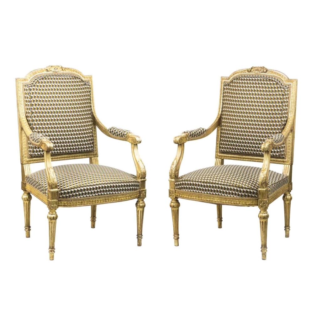Paire de fauteuils style Louis XVI en bois doré, vers 1880 | Biron ||||||||||