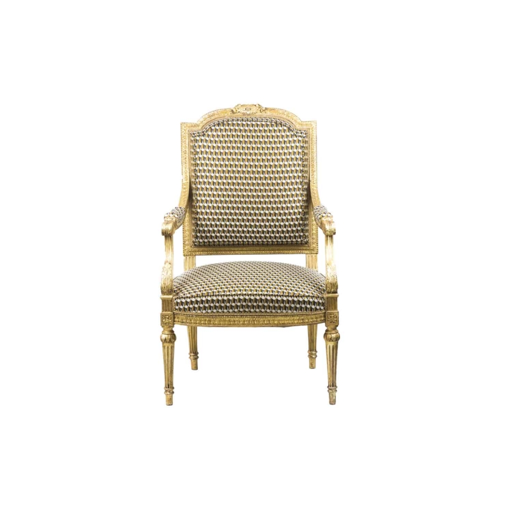 Paire de fauteuils style Louis XVI en bois doré, vers 1880 | Biron Paire de fauteuils style Louis XVI en bois doré, vers 1880