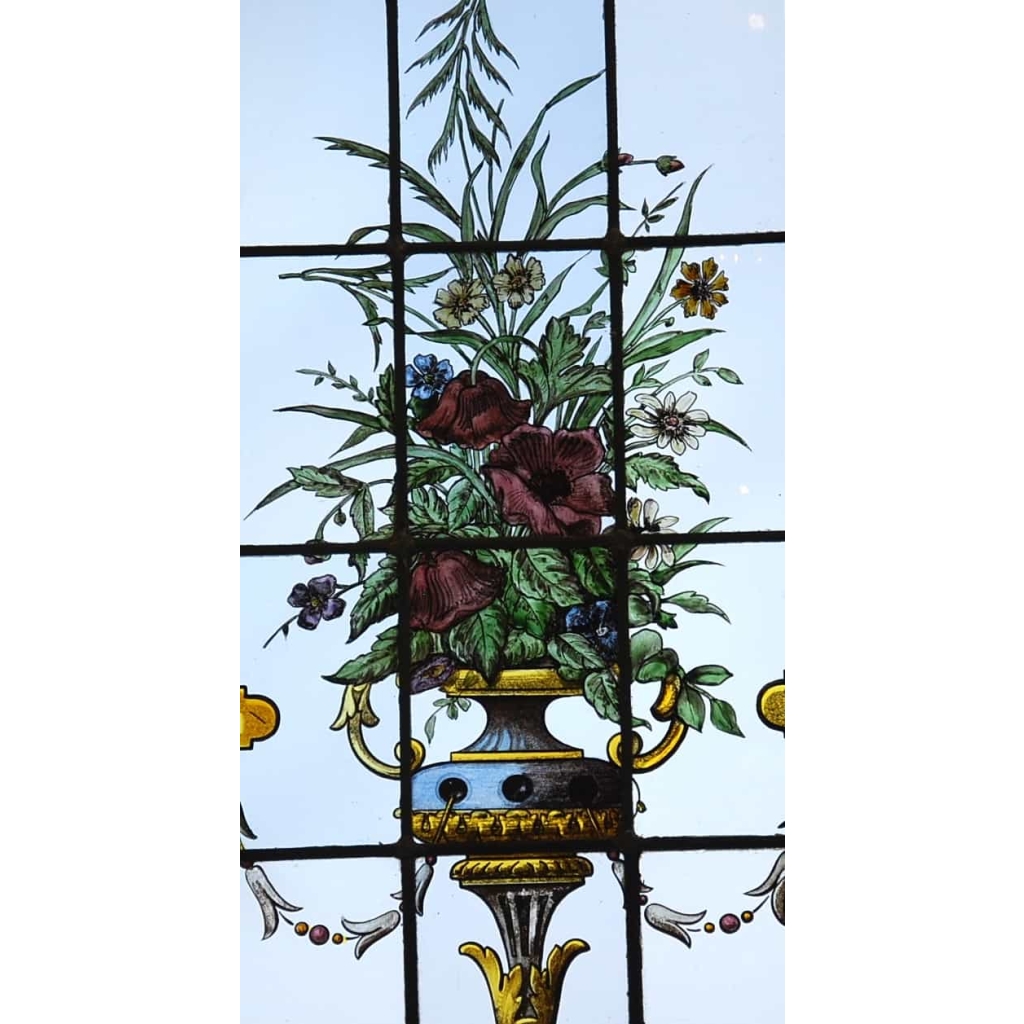 PAIRE DE VITRAUX AUX BOUQUETS FLEURIS REF V83 | Biron PAIRE DE VITRAUX AUX BOUQUETS FLEURIS REF V83