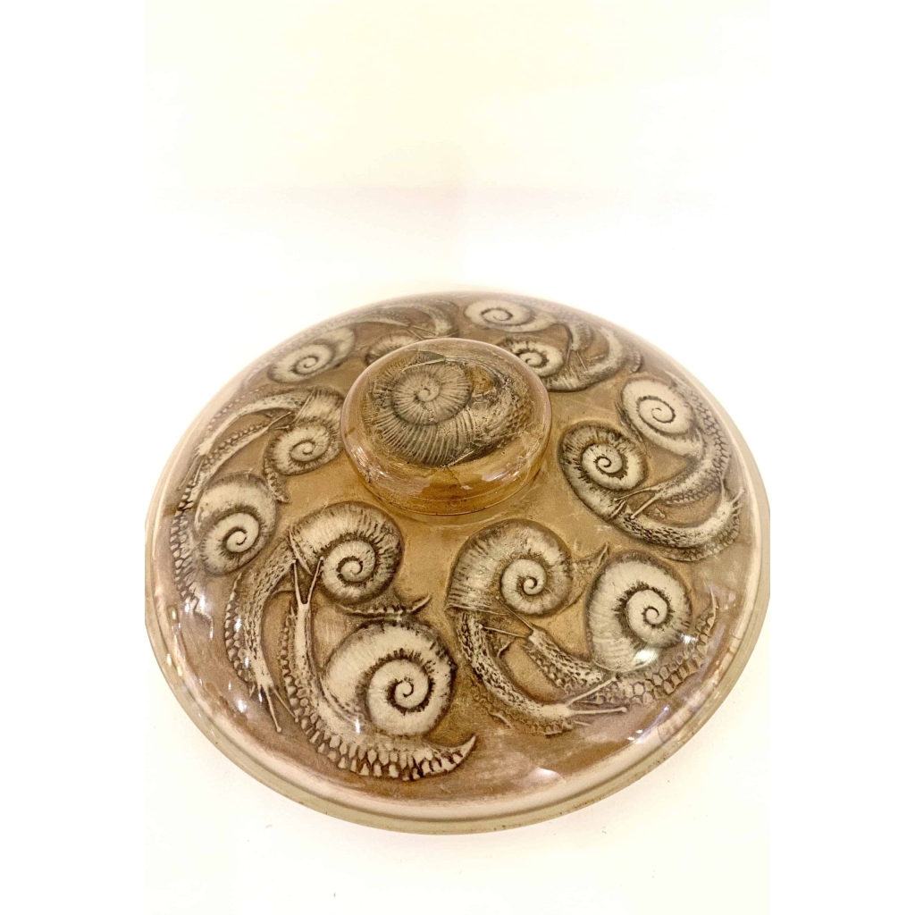 Encrier « Escargots » verre blanc patiné sépia et gris de René LALIQUE | Biron ||||