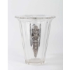 Vase « Grillons » cristal blanc moulé-pressé taillé et patiné gris de René LALIQUE | Biron Vase "Grillons" cristal blanc moulé-pressé taillé et patiné gris de René LALIQUE