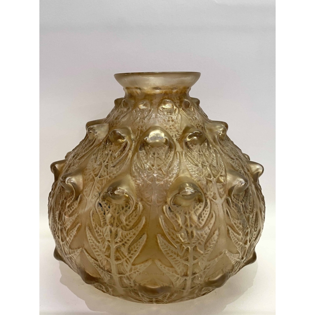 Vase « Fougères » verre blanc patiné sépia de René LALIQUE | Biron ||||