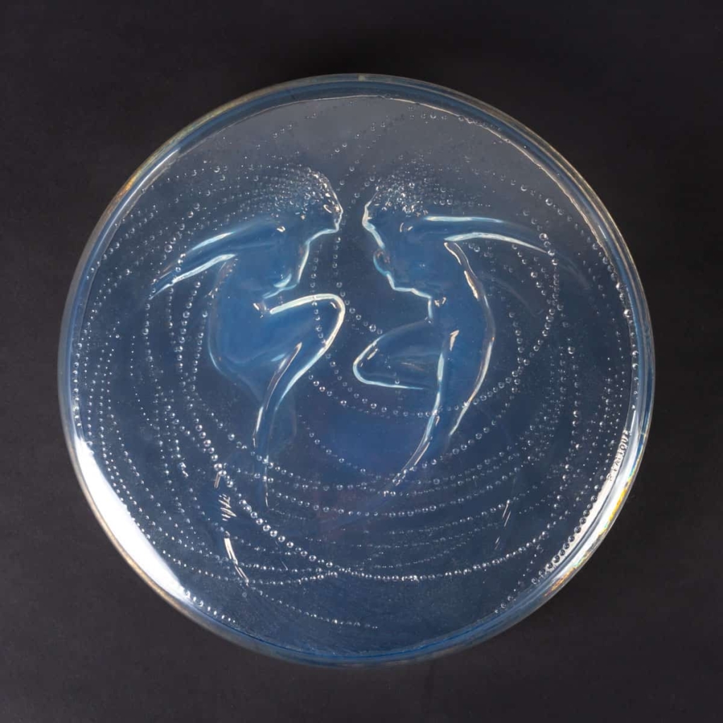 Boîte « Deux Sirènes » verre opalescent – base satin bleu de René LALIQUE | Biron ||||||
