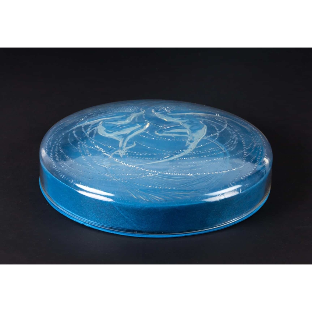 Boîte « Deux Sirènes » verre opalescent – base satin bleu de René LALIQUE | Biron Boîte « Deux Sirènes » verre opalescent - base satin bleu de René LALIQUE
