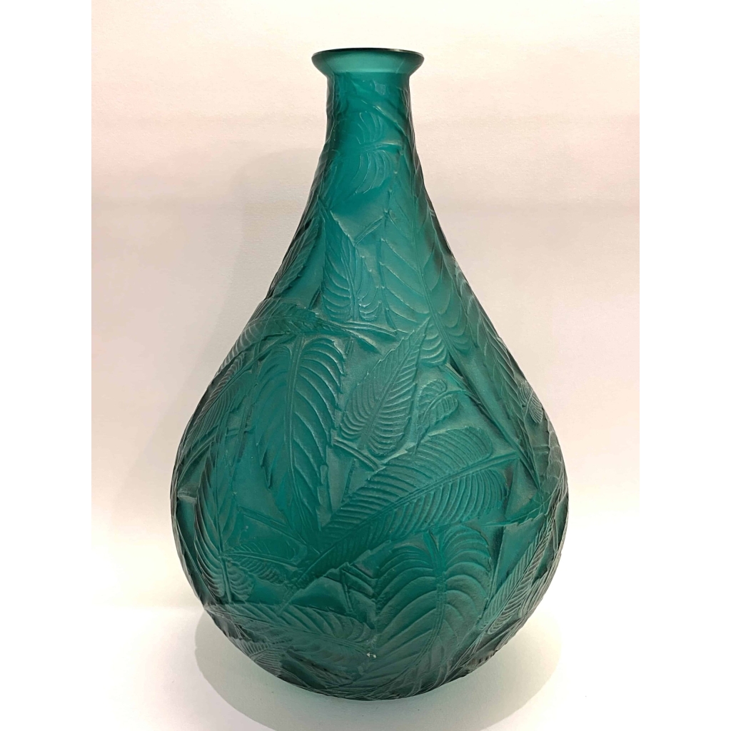 Vase « Sauges » verre vert canard de René LALIQUE | Biron Vase "Sauges" verre vert canard de René LALIQUE