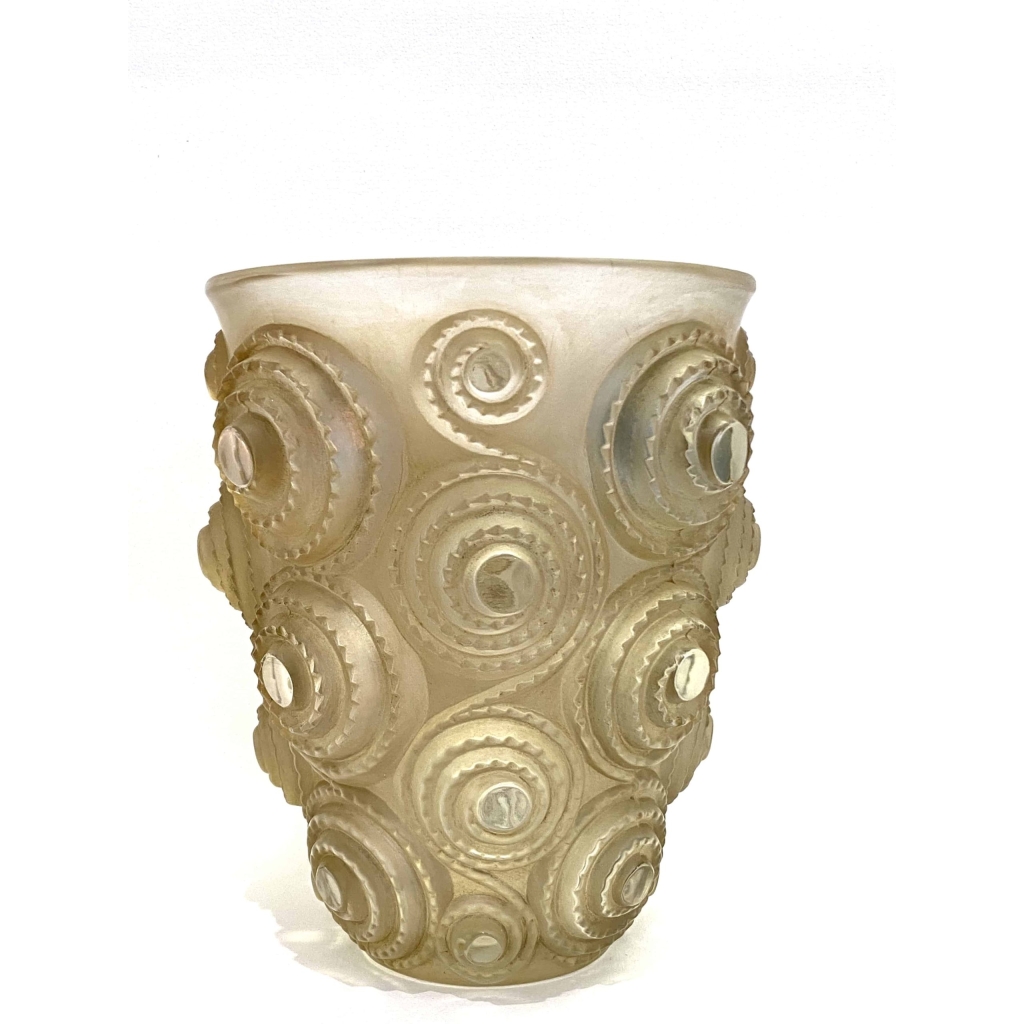 Vase « Spirales » verre blanc patiné sépia créé par René LALIQUE | Biron Vase "Spirales" verre blanc patiné sépia créé par René LALIQUE