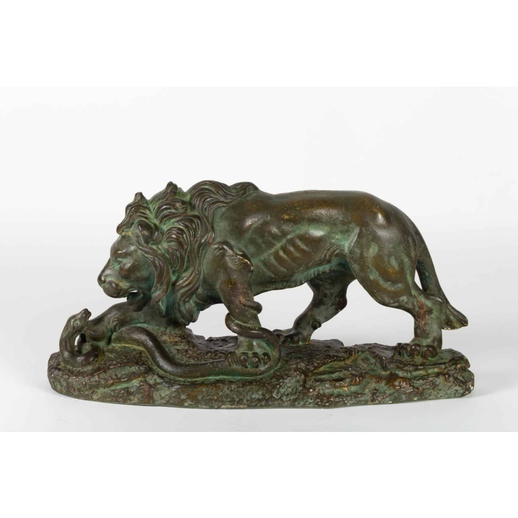 Sculpture en plâtre Lion et Serpent signée CAPOVANI | Biron ||||||||
