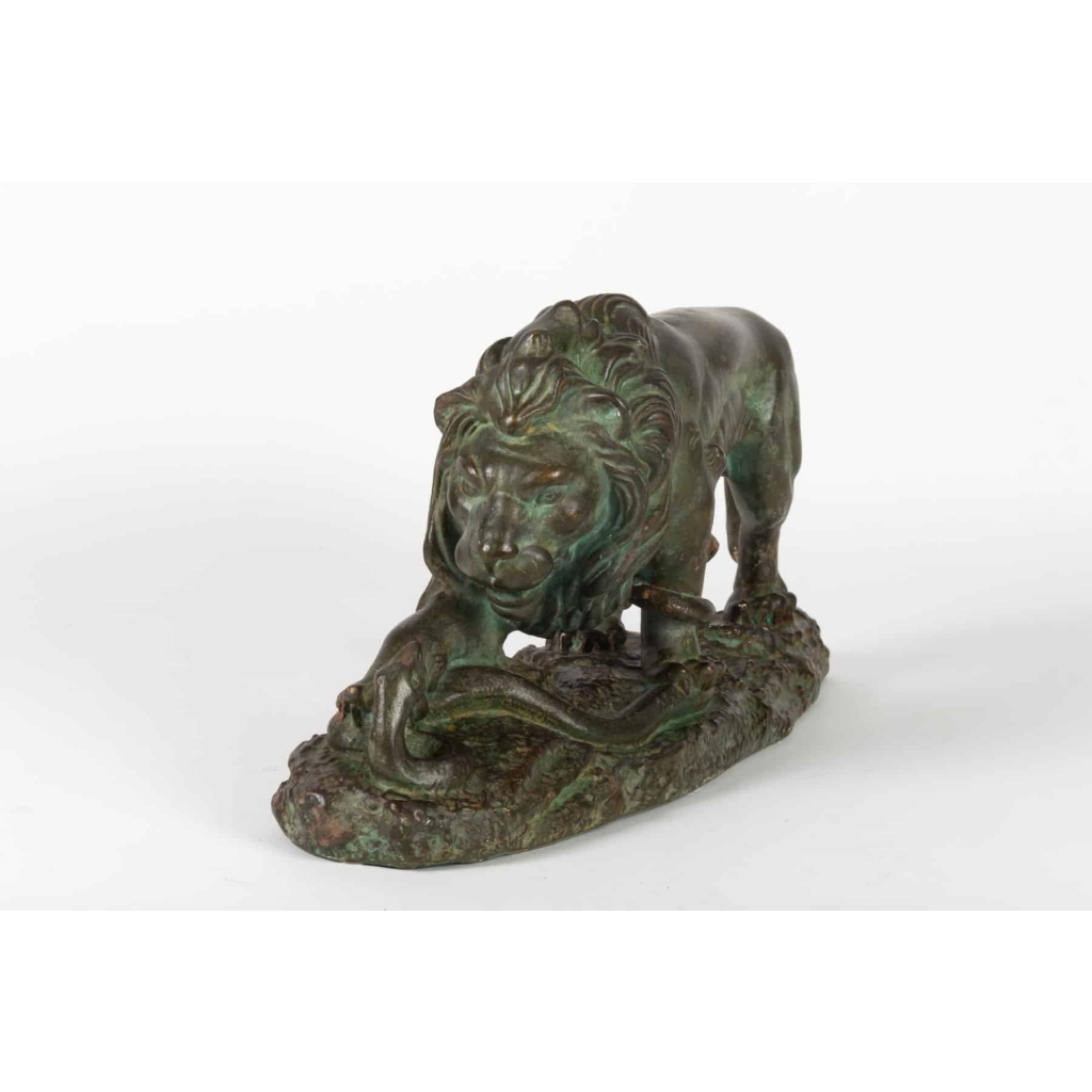 Sculpture en plâtre Lion et Serpent signée CAPOVANI | Biron Sculpture en plâtre Lion et Serpent signée CAPOVANI