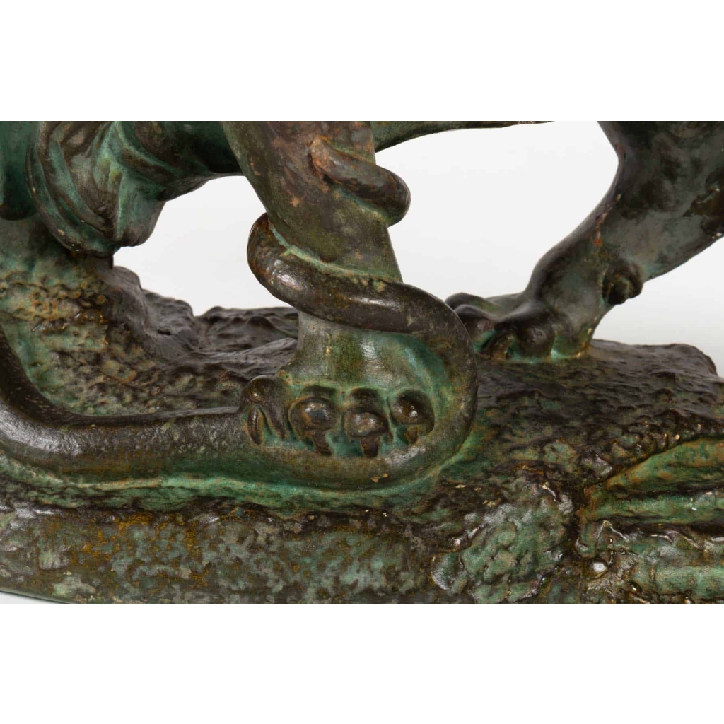Sculpture en plâtre Lion et Serpent signée CAPOVANI | Biron Sculpture en plâtre Lion et Serpent signée CAPOVANI