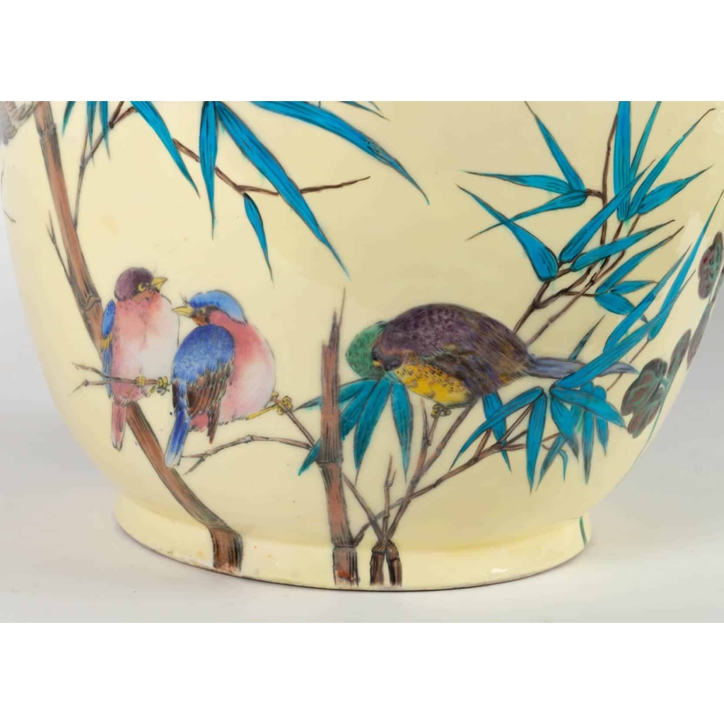 Cache-pot aux oiseaux et fleurs de Théodore DECK ( 1823-1891) | Biron Cache-pot aux oiseaux et fleurs de Théodore DECK ( 1823-1891)