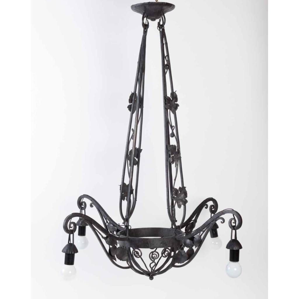 Lustre Art Déco 1930 en fer forgé à 4 lumières | Biron |||||||||