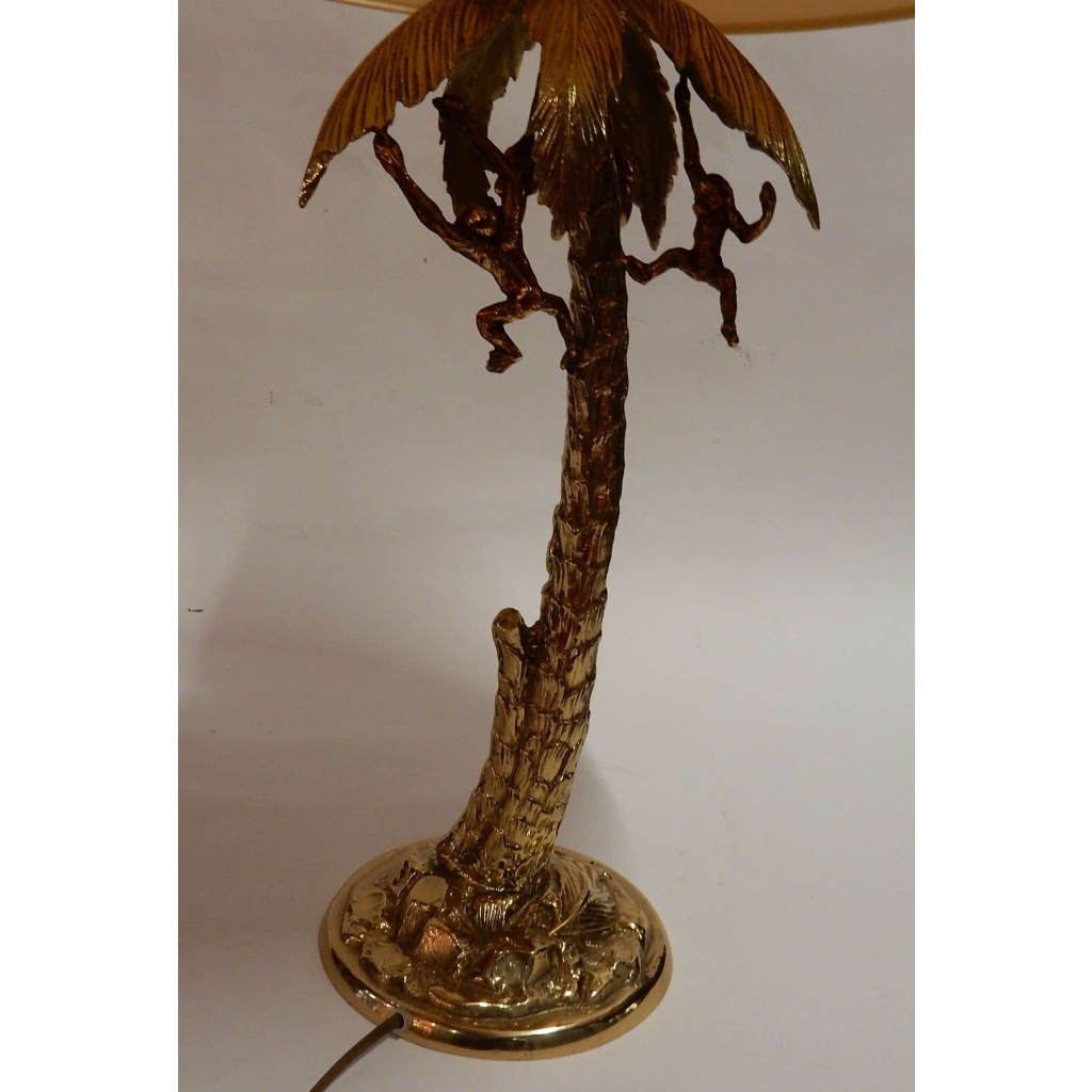 1980′ Lampe En Bronze Doré Aux Singes Dans Un Palmier | Biron 1980' Lampe En Bronze Doré Aux Singes Dans Un Palmier