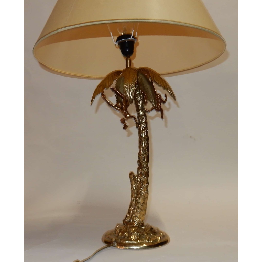 1980′ Lampe En Bronze Doré Aux Singes Dans Un Palmier | Biron 1980' Lampe En Bronze Doré Aux Singes Dans Un Palmier