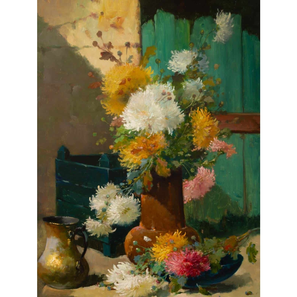 Emile Godchaux (1860 – 1938): Bouquet de chrysanthèmes. | Biron Emile Godchaux (1860 - 1938): Bouquet de chrysanthèmes.