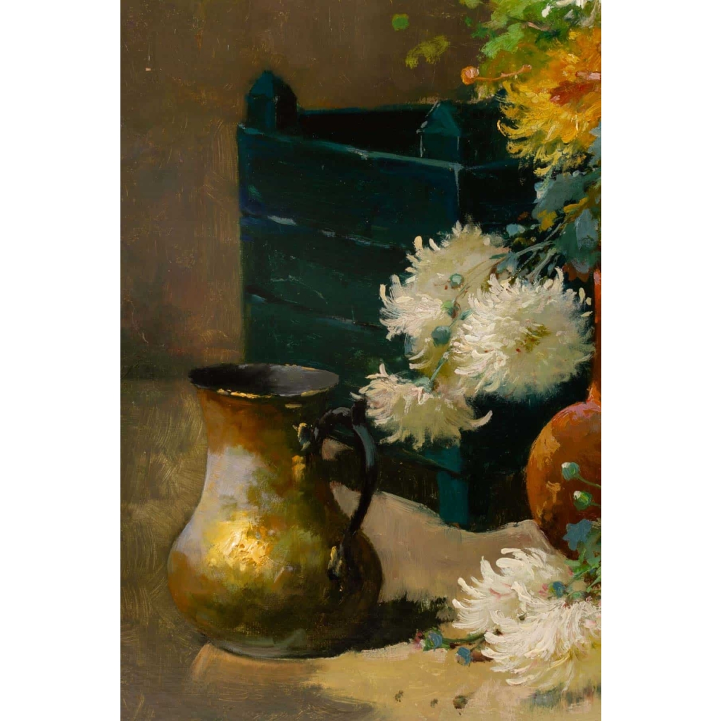 Emile Godchaux (1860 – 1938): Bouquet de chrysanthèmes. | Biron Emile Godchaux (1860 - 1938): Bouquet de chrysanthèmes.