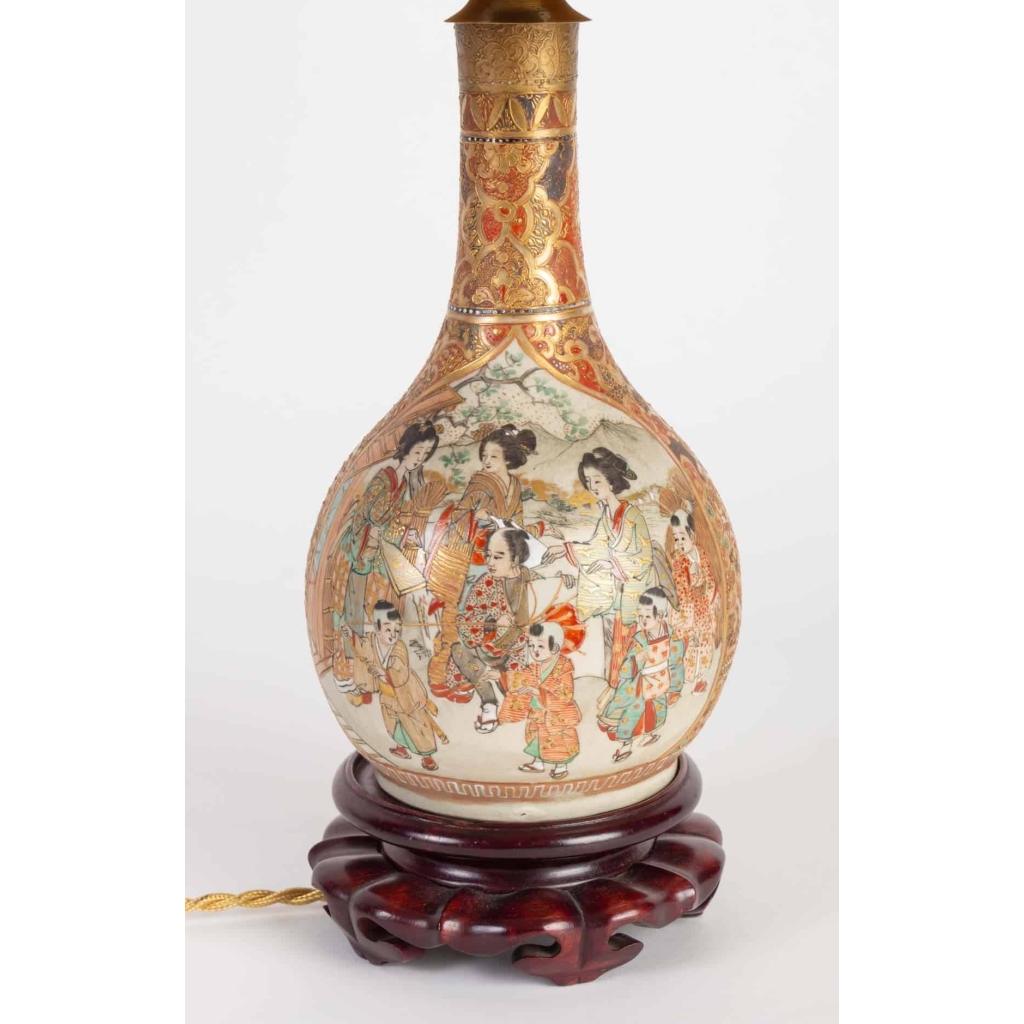 Lampe Satsuma Japon 19e siècle | Biron Lampe Satsuma Japon 19e siècle