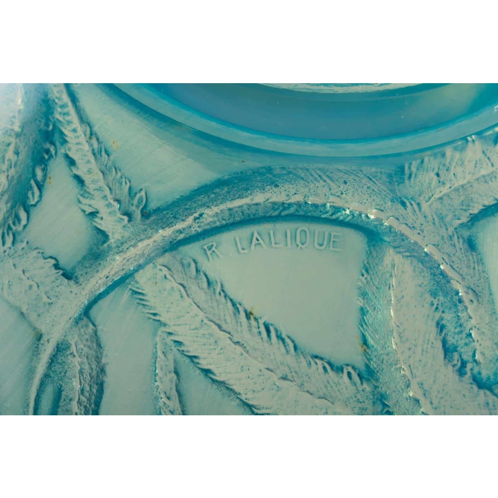Encrier « Trois Sirènes » verre opalescent patiné bleu de René LALIQUE