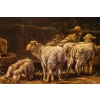 Tableau "L'étable" huile sur toile signée Charles JACQUE
