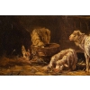 Tableau "L'étable" huile sur toile signée Charles JACQUE