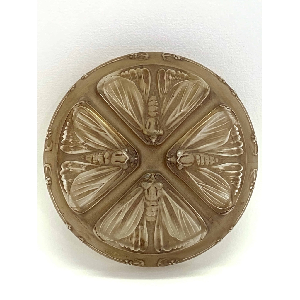 Boîte « Quatre Papillons » verre blanc patiné sépia de René LALIQUE