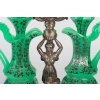 Huilier Vinaigrier en opaline verte et émail or, support en argent 19e siècle | Biron Huilier Vinaigrier en opaline verte et émail or, support en argent 19e siècle