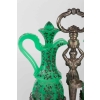 Huilier Vinaigrier en opaline verte et émail or, support en argent 19e siècle | Biron Huilier Vinaigrier en opaline verte et émail or, support en argent 19e siècle
