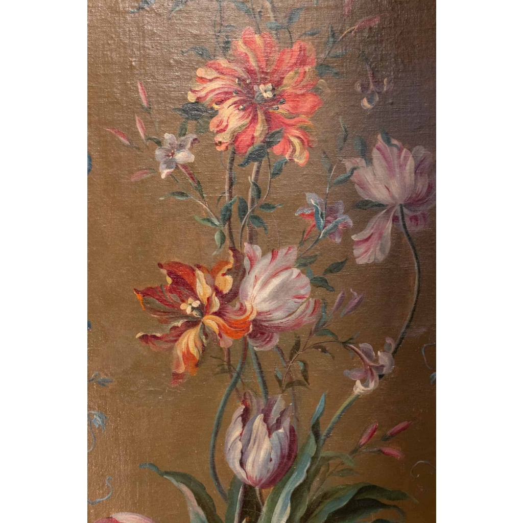 Paravent à 7 feuilles en toile peinte, style Rocaille. Début XIX ème. | Biron Paravent à 7 feuilles en toile peinte, style Rocaille. Début XIX ème.