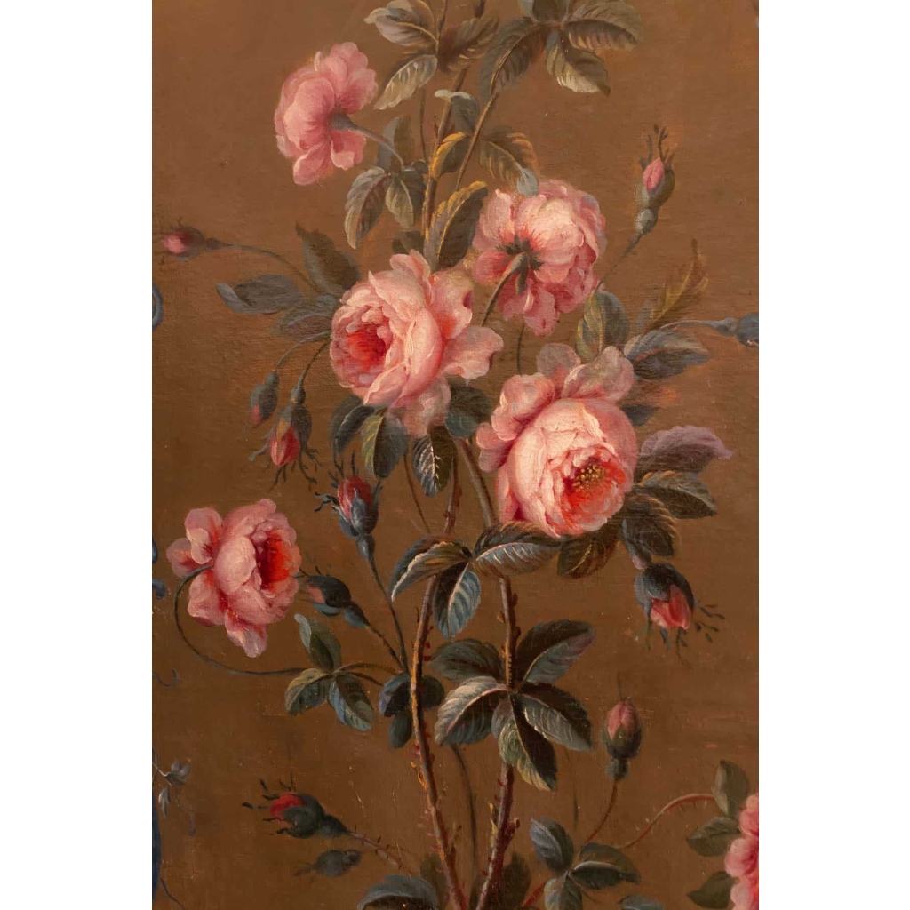 Paravent à 7 feuilles en toile peinte, style Rocaille. Début XIX ème. | Biron Paravent à 7 feuilles en toile peinte, style Rocaille. Début XIX ème.