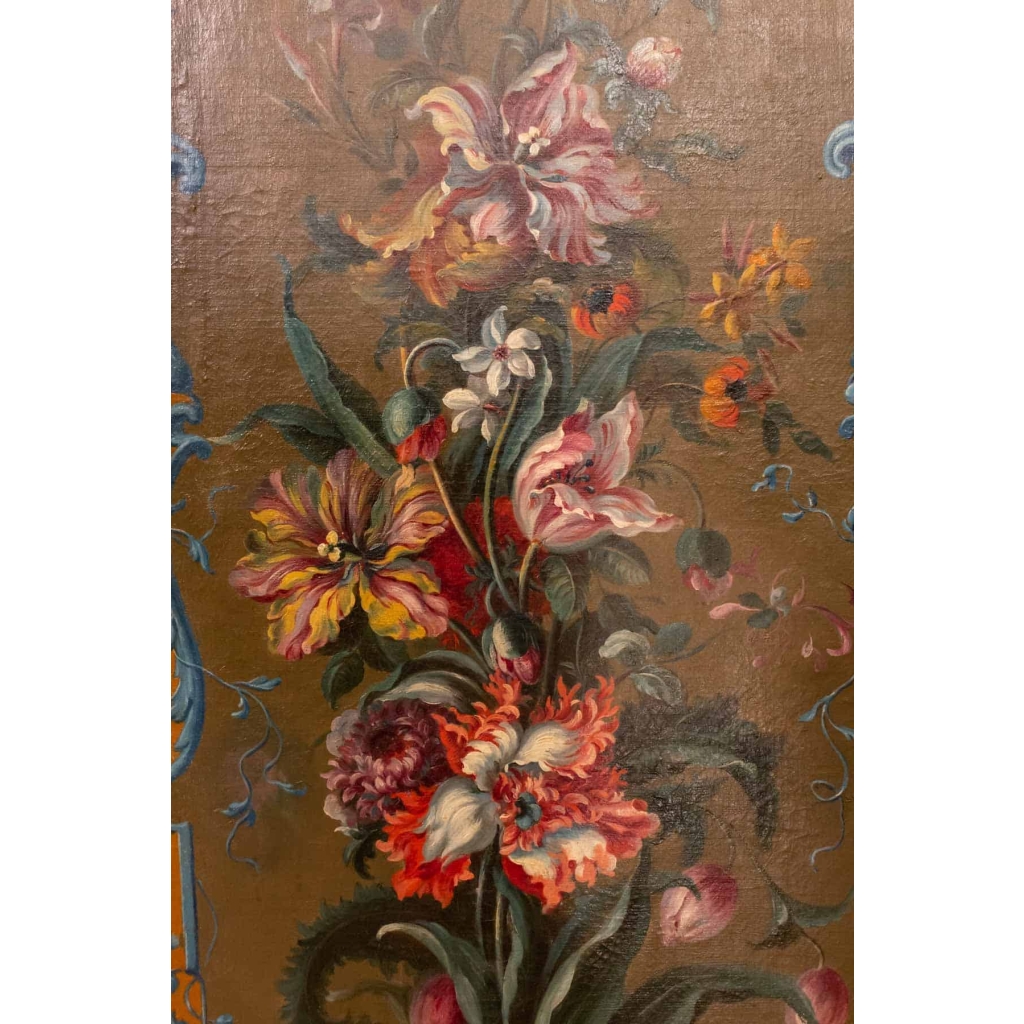 Paravent à 7 feuilles en toile peinte, style Rocaille. Début XIX ème. | Biron Paravent à 7 feuilles en toile peinte, style Rocaille. Début XIX ème.